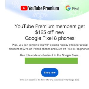 YouTube Premium sending $125 Pixel 8 Pro discount code, stacks with current sale